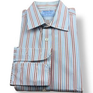 Hilditch & Key Mens 16L Striped Button Down Shirt Saks Fifth Avenue Cotton
